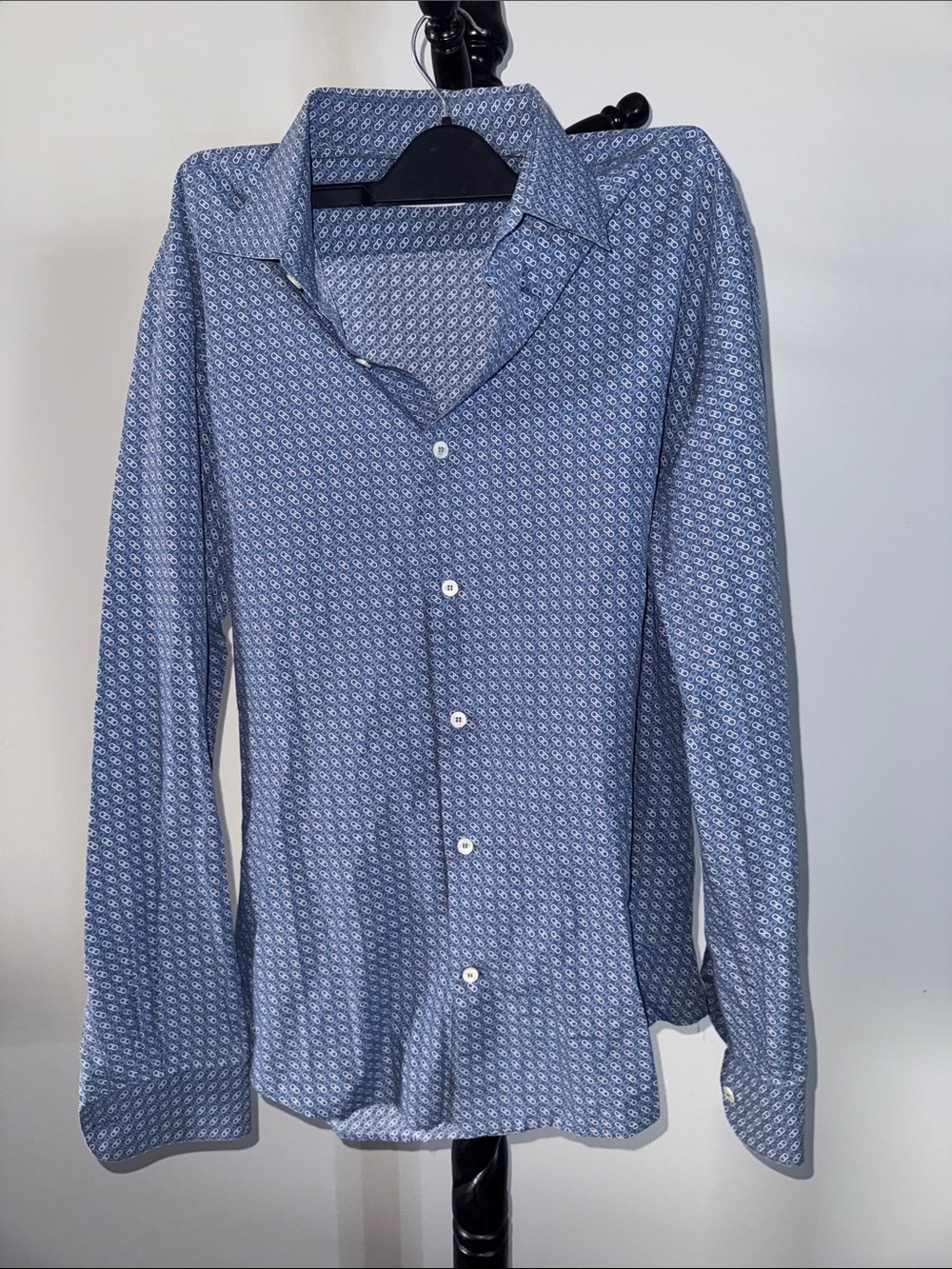 Salvatore Ferragamo Light Blue Micro-Pattern Dress Shirt